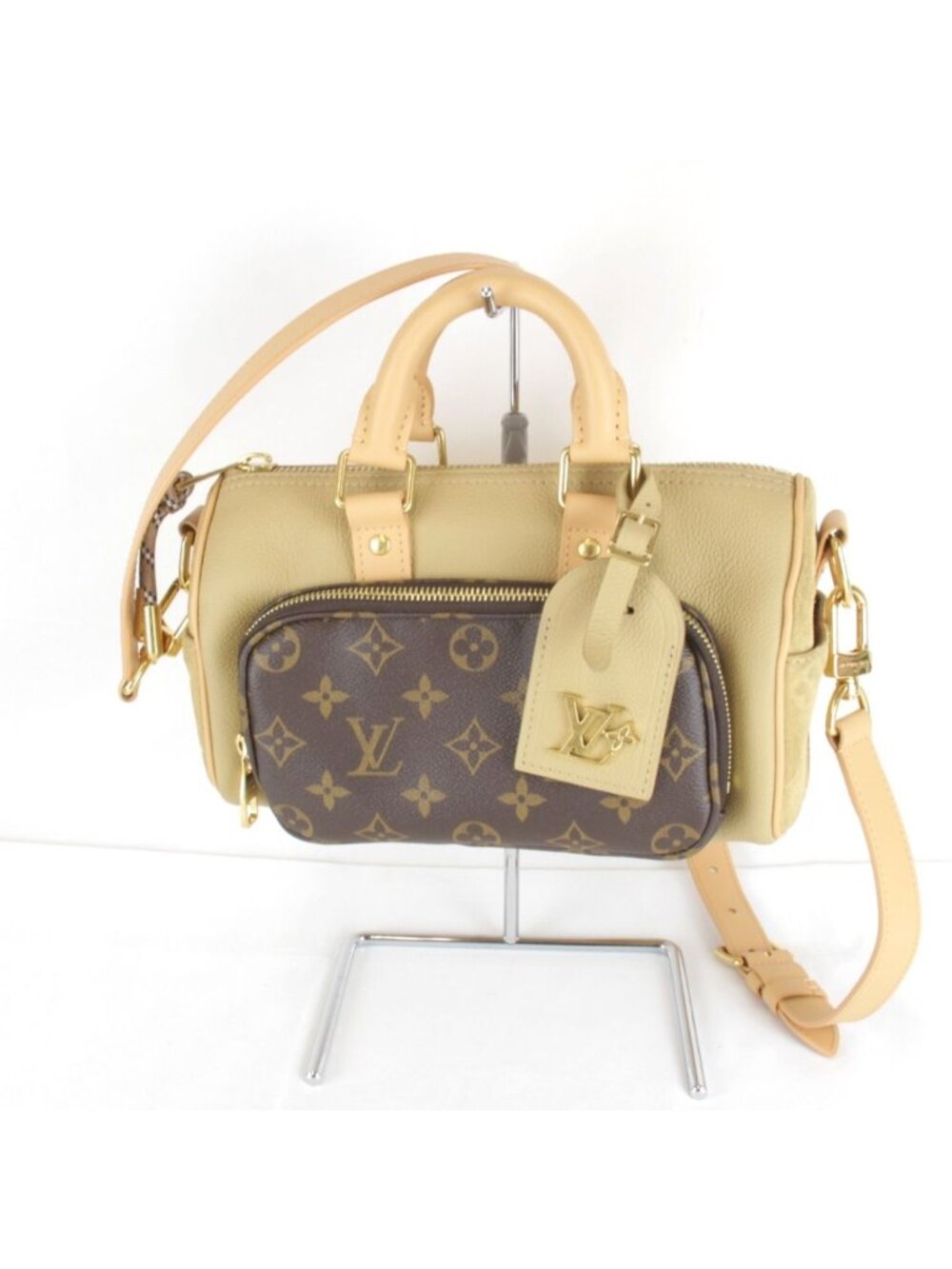 Louis Vuitton Keepall Bandouliere 25 Shoulder Bag Leather Beige